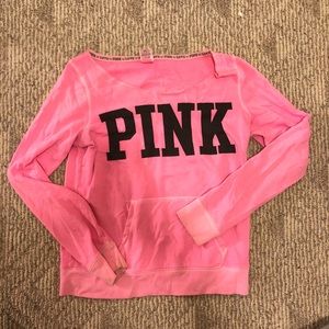 PINK Off the Shoulder Zebra Heart Pullover